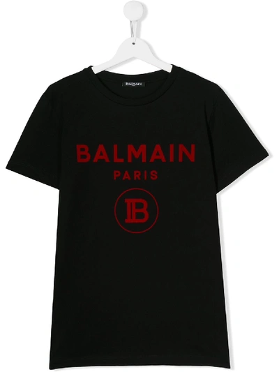 Balmain Teen Logo Print T-shirt In Black
