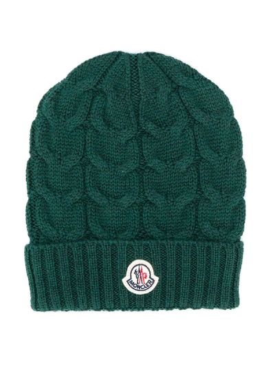 Moncler Kids' Cable Knit Hat In Green