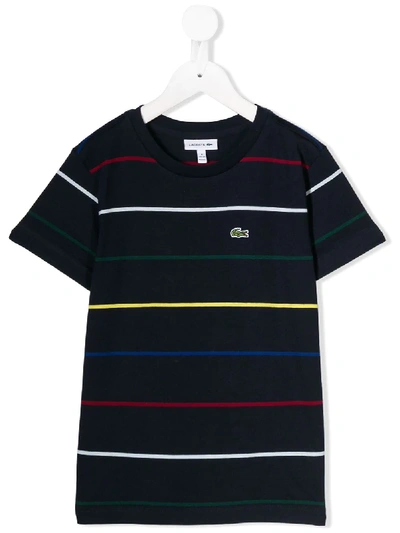 Lacoste Kids' 条纹印花t恤 In Blue