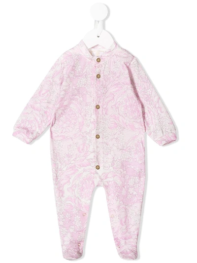 Young Versace Babies' Floral Print Pajamas In Pink