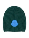 Moncler Kids' Ribbed Knit Beanie In Green