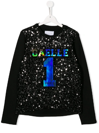 Gaelle Paris Kids' Sequin Logo Sweatshirt In Black