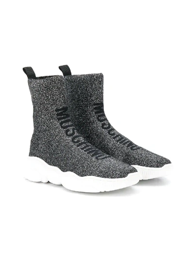 Moschino Kids' Metallic Threading Boots In Silver