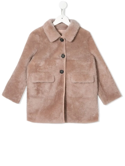 Yves Salomon Enfant Kids' Front Button Faux Fur Coat In Pink