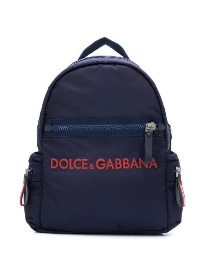 Dolce & Gabbana Kids' Embroidered Shell Backpack In Blue