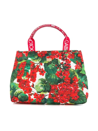 Dolce & Gabbana Kids' Floral-print Tote In Red