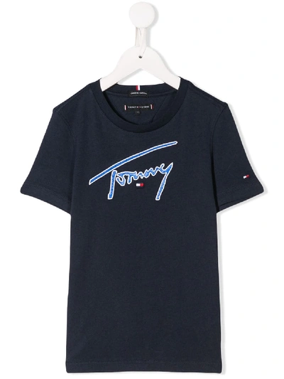 Tommy Hilfiger Junior Kids' Signature Logo T-shirt In Blue
