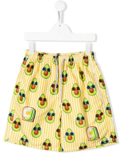 Mc2 Saint Barth Teen Avocado Print Swimming Shorts In Yellow