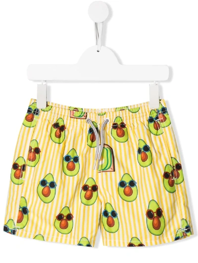 Mc2 Saint Barth Kids' Avocado Print Swimming Shorts In Yellow