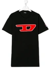 Diesel Teen Logo Embroidered T-shirt In Black