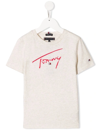 Tommy Hilfiger Junior Kids' Embroidered Logo T-shirt In Neutrals