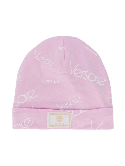 Young Versace Kids' Branded Beanie Hat In Pink
