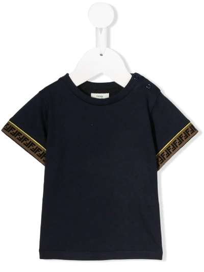 Fendi Babies' Logo-trimmed T-shirt In Blue