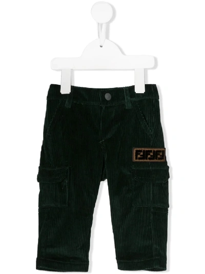 Fendi Babies' Logo-patch Corduroy Trousers In Green