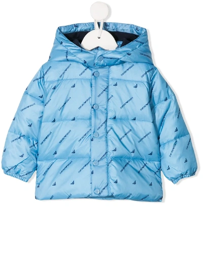 Emporio Armani Babies' Logo Print Padded Coat In Blue