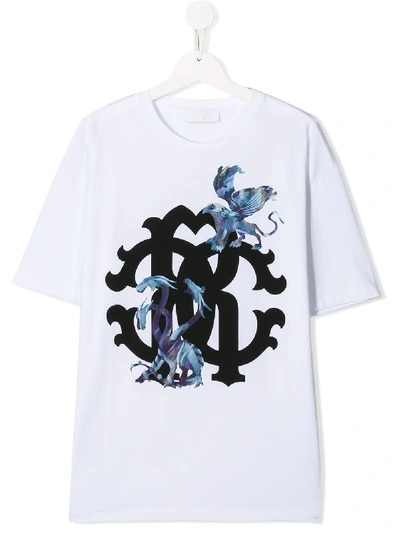 Roberto Cavalli Junior Teen Logo Print T-shirt In White