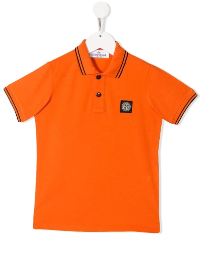 Stone Island Junior Kids' Striped Detail Polo Shirt In Orange