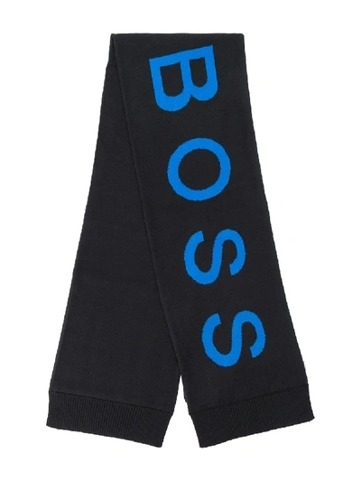Hugo Boss Kids' Intarsia Knit Scarf In Black