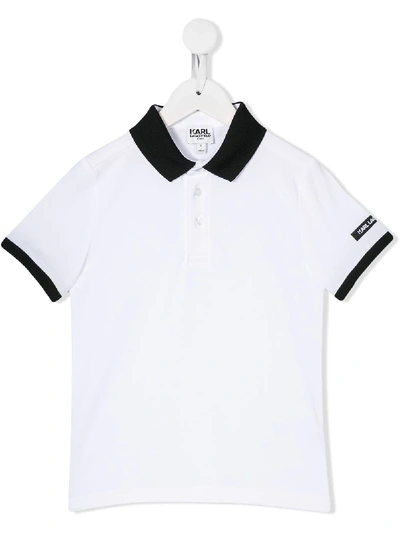 Karl Lagerfeld Kids' Two-tone Polo Shirt In White