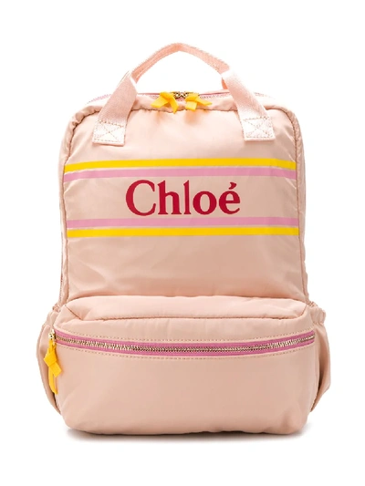 Chloé Kids' Logo印花尼龙双肩包 In Pink