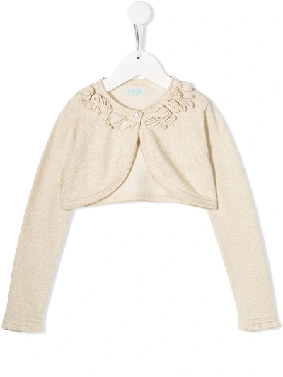 Abel & Lula Kids' Floral Appliqué Cropped Jacket In Gold