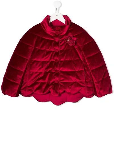 Abel & Lula Kids' Floral Appliqué Padded Jacket In Red