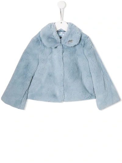 Abel & Lula Kids' Crystal Embellished Faux-fur Jacket In Blue