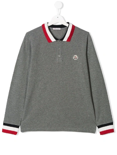 Moncler Teen Cotton Polo Shirt In Grey