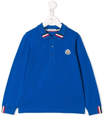 Moncler Kids' Cotton Polo Shirt In Blue