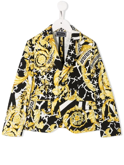 Young Versace Kids' Printed Cotton Blazer In Black