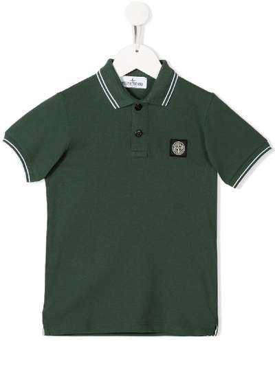 Stone Island Junior Kids' Logo Polo Shirt In Green