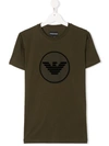Emporio Armani Kids' Crew Neck Logo Print T-shirt In Green