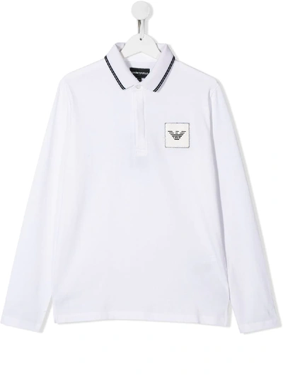 Emporio Armani Teen Logo Patch Polo Shirt In White