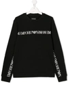 Emporio Armani Kids' Long Sleeve Logo Trim Sweater In Black