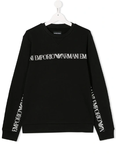 Emporio Armani Kids' Long Sleeve Logo Trim Jumper In Black