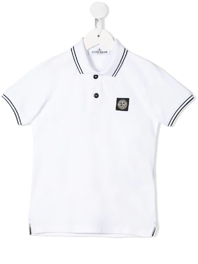 Stone Island Junior Kids' Logo Patch Polo Shirt In White