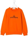 Stone Island Junior Kids' Logo Print Sweatshirt In Orange