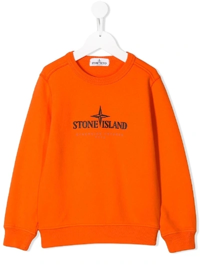 Stone Island Junior Kids' Logo Print Sweatshirt In Orange