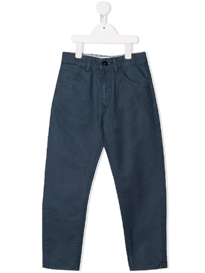 Stone Island Junior Kids' Washed Canvas Trousers In Blue