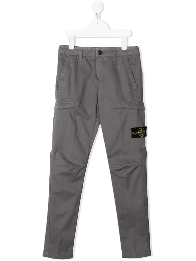 Stone Island Junior Kids' Slim-fit Gabardine Trousers In Grey