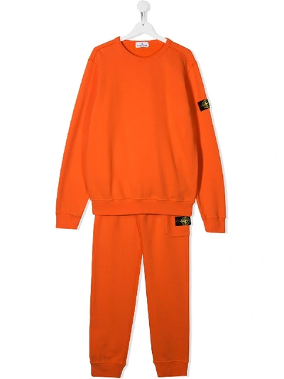 Stone Island Junior Teen Branded Tracksuit In Orange