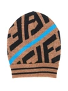 Fendi Kids' Ff Logo Intarsia Beanie In Brown