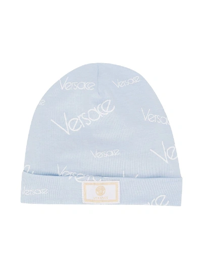 Young Versace Babies' Logo-print Medusa Head Beanie In Blue