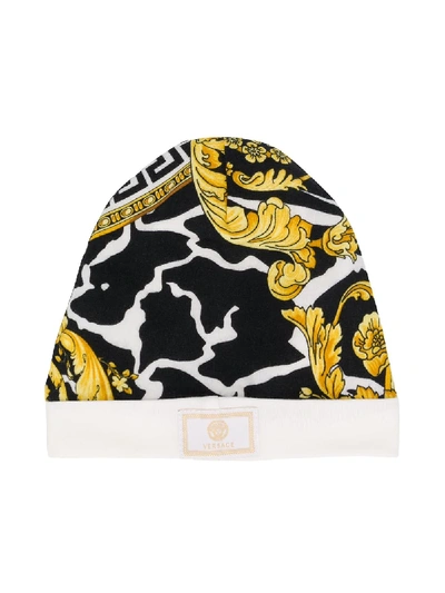Young Versace Babies' Baroque Print Beanie In White