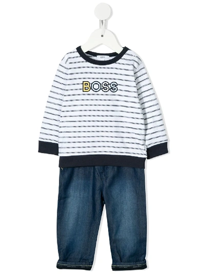 Hugo Boss Babies' T恤与牛仔裤套装 In White