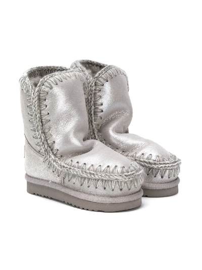 Mou Kids' Metallic Sheen Eskimo Boots In Grey