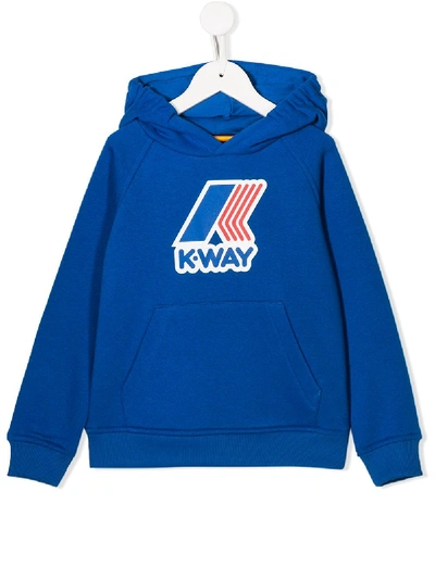 K-way Kids' Logo Print Hoodie In Blue