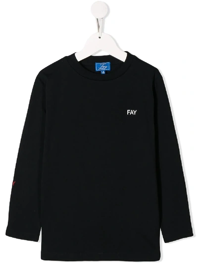 Fay Kids' Contrast Logo T-shirt In Blue