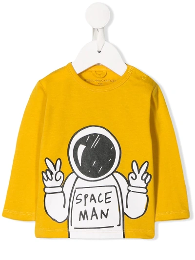 Stella Mccartney Babies' Space Man Print T-shirt In Yellow