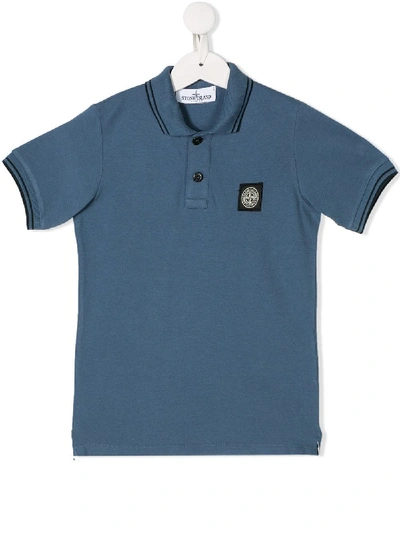 Stone Island Junior Kids' Logo刺绣polo衫 In Blue